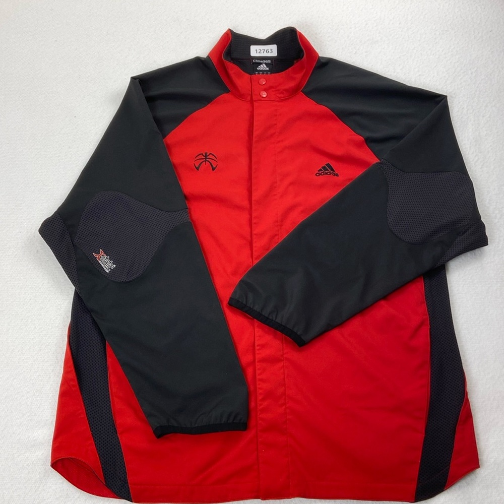Adidas Jacket Mens Large Red Black Snap Button Track Winter Windbreaker